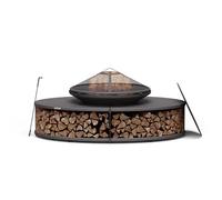 blumfeldt Ebeko Brasero Exterior - 3 en 1: Brasero, Parrilla & Mesa, Acero Duradero, Incluye Protector de Chispas, Atizador, Almacenamiento de Troncos & Funda Impermeable, Ideal para Jardín & Patio