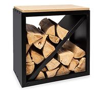 blumfeldt Firebowl Kindlewood - Banco con almacenamiento para leña o carbón, Estructura de bambú y acero, Para interiores y exteriores, Con tabique diagonal, 57 x 56 x 36 cm, Negro
