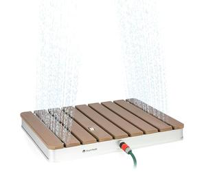 Blumfeldt Garden Shower Sumatra Breeze Square SL - ducha de jardín ducha exterior piso de ducha ducha exterior ducha de sauna, Altura ajustable hasta 4 m, Material: Aluminio / WPC, marrón