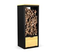 blumfeldt Leñero Interior Moderno - Estante para Leña 2 en 1, Acero y Madera de Caucho, 40×35×100 cm, Caja de Almacenamiento, Fácil Montaje, Diseño Elegante para Chimenea