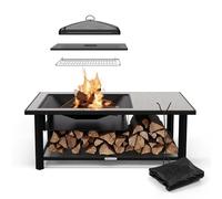 Blumfeldt Merano Avanzato L Brasero Exterior - 3 en 1 Hoguera, Barbacoa & Mesa, Estructura de Acero, Tablero de Terrazo, Incluye Parrilla, Atizador & Protector Antichispas, Ideal para Jardín & Patio