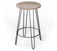 blumfeldt Mesa Bistro, 60cm Madera, Estilo Industrial, Estructura de Acero con reposapiés, Mesa de Bar, Ideal para Cocina & Comedor, Roble