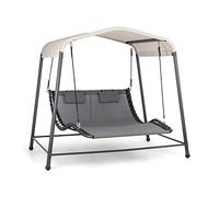 blumfeldt Palermo - Columpio-Tumbona Doble, Estructura de Acero, Toldo poliéster 180 g/m², Superficie 130 x 207 cm, 2 Cojines Altura Regulable, Tejido Transpirable, 4 Patas, Estabilidad, Gris