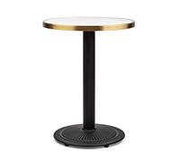 blumfeldt Patras Jewel Mesa Bistro - Mesa de Jardin Art Nouveau, Tablero de Marmol Blanco 57,5 cm Dia con Borde Dorado, 75 cm, Interior y Exterior, Base de Hierro Fundido Redonda, Negro