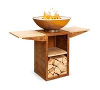 Blumfeldt Savage 2.0 Tall Brasero con parrilla Mesas laterales de bambú Incl. funda protectora