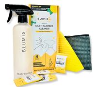 Blumix Kit de limpieza multisuperficie: incluye 4 tabletas limpiadoras, botella de spray de 16.9 onzas, paño de cocina sueco y paño de tejido de gofre, solución de limpieza multiusos, aceites