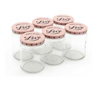 Blumixx Juego de 24 tarros de cristal con tapa de rosca "Made with Love" en color rosa y negro, 540 ml de capacidad, ideal para tiempo de cosecha, conservación y almacenamiento elegante