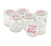 Blumixx Tarros de conservas con tapa de rosca, 36 unidades, con tapa "Made with Love" en color gris, capacidad de 210 ml, ideal para tiempo de cosecha, conservación y almacenamiento elegante