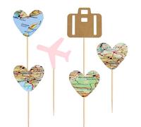 Blumomon 24pcs viaje avión magdalena decoración rosa Airplane corazón tarjeta equipaje magdalenas tema de viaje seleccionado bebé ducha cumpleaños fiesta pastel decoración