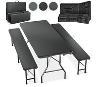 Blumtal Banco Plegable Portatil Set -1xMesa plegable con sillas dentro 2x -Conjunto terraza para 8 Personas - Robusto juego Mesa jardin exterior con Sillas - Bancos y mesa plegable terraza-ratan negro