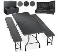 Blumtal Banco Plegable Portatil Set -1xMesa plegable con sillas dentro2x- Conjunto terraza para 8 Personas-Robusto juego Mesa jardin exterior con Sillas - Mesa plegable terraza-Estilo madera Antracita