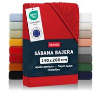 Blumtal Basics Sábana Bajera Ajustable de Microfibra Cepillada - Sábana Bajera para colchón de 25-27 cm de Altura, Cama 140: 140 x 200 x 30cm, Rojo