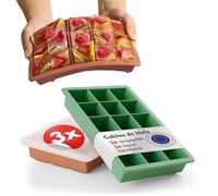 Blumtal cubiteras para hielo Set de 3-15 hielos cubitera silicona con tapa - ice cube tray Forma Cubo - Sin BPA + Verde Oliva + Verde Oliva + Rojo