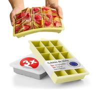 Blumtal cubiteras para hielo Set de 3-15 hielos cubitera silicona con tapa - ice cube tray Forma Cubo - Sin BPA + Gris + Gris + Amarillo