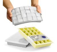 Blumtal cubiteras para hielo silicona 2x24 - cubitera con tapa - cubitera silicona para cubitos de hielo 2,6cm - ice cube tray en M - cubiteras hielos reutilizables hielera sin BPA - gris y amarillo