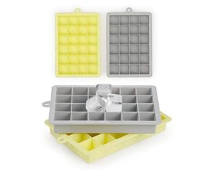 Blumtal cubiteras para hielo silicona 2x24 - cubitera silicona para cubitos de hielo 2,6cm - ice cube tray en M - cubiteras hielos reutilizables hielera sin BPA - gris y amarillo