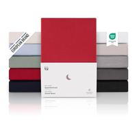 Blumtal Juego de 1 Sábana Bajera Ajustable Premium 150 g/m² - Sábana Bajera Super Suave 100% algodón Franela, para colchón de 25-27 cm de Altura, Rojo, Cama 180: 180 x 200cm