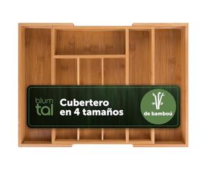 Blumtal Organizador Cubiertos de Bambú - Cuberteros para Cajón Cocina Ajustable - Organizador Cajones Cocina de 5 a 7 Compartimentos - Porta Cubiertos - Mediano