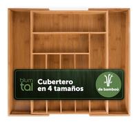 Blumtal Organizador de Cubiertos de Bambú - Cubertero para Cajón de Cocina Ajustable - 7 a 9 Compartimentos - Grande