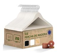 Blumtal Perchas de Madera 20 Unidades - Perchas de Madera Maciza con Barra para Pantalones, Ranuras Antideslizantes y Gancho 360° - Blanco