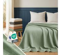 Blumtal Plaid Sofa Verano Algodón 130 x 170 cm -Manta Sofa Verano Muselina con certificación Oeko-Tex- Cubrecolcha Blanket 130 x 170 - Cubresofá -Manta de algodón 100%-Manta para sofá Verde Verano