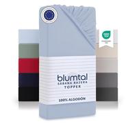 Blumtal Sábana bajera básica de algodón - Sábana de cama 100% algodón hasta 25 cm de altura del colchón 180 x 200 x 13 cm - 2er Conjunto Azul claro
