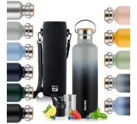 Blumtal Termo 1000ml - Botella de acero inoxidable de doble pared 1000ml - Botella isotérmica libre de BPA 1000ml - Botella de acero inoxidable 1000ml - botella de té - deportiva - Gris y negro