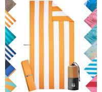 Blumtal Toalla Playa Microfibra 90x180 cm - Toalla Playa Grande compacta y de Secado rápido - Toallas de Playa Grandes sin Arena con Cinta - Toallas Playa Grandes y Suaves - Amarillo y Blanco a Rayas