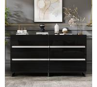 BLUON HOME Aparador de salón, armario de salón con 6 cajones, armario de alto brillo, armario con 3 patas de metal, armario auxiliar con excelente capacidad de carga, 140 x 39,5 x 78,5 cm, color