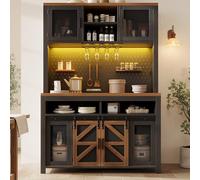 BLUON HOME Armario alto para buffet, armario de cocina, vitrina de pie, aparador con espacio de almacenamiento multifuncional, con amplia superficie de trabajo, iluminación LED, 120 × 40 × 174,5 cm