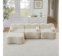 BLUON HOME Boneless - Sofá modular, L sofá con función de dormir, sofá esquinero, sofá cama, terciopelo, forma ondulada, cojín de reposabrazos móvil, para salón, apartamentos, 288 × 167 × 70 cm (beige