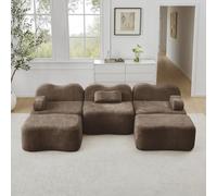BLUON HOME Boneless Sofá modular, salón en forma de U, sofá con función de dormir, terciopelo, forma ondulada, cojín con reposabrazos móvil, para salón, apartamentos, 288 × 167 × 70 cm (marrón)