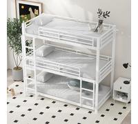 BLUON HOME Cama de metal, cama de hierro, cama infantil, 90 x 200 cm, estructura de metal, cama litera de hierro, cama triple para niños, adolescentes y adultos, color blanco