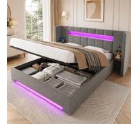 BLUON HOME Cama doble 160 × 200 cm, cama juvenil, cama, marco de cama de terciopelo: cabecero ancho, armario retro, sistema hidráulico y gran espacio de almacenamiento debajo de la cama, para