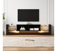 BLUON HOME Mueble de TV LED negro con cajones y compartimentos, mueble de TV de cristal, cajones plegables, para televisores de hasta 80 pulgadas, 181 x 38 x 38 cm
