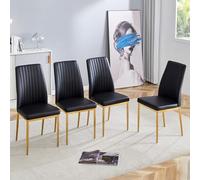 BLUON HOME Silla de comedor, silla de comedor, silla tapizada, juego de 4 piezas, piel sintética que crea un elegante espacio de comedor (negro y dorado)