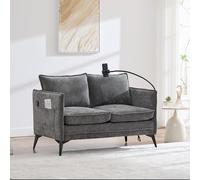 BLUON HOME Sofá doble moderno, pequeño sofá de tela, con bolsillo lateral de almacenamiento + soporte para teléfono móvil ajustable, adecuado para salón, dormitorio, balcón (gris)