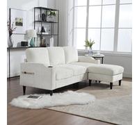BLUON HOME Sofá modular, chaise longue, chaise longue, elegante sofá con taburete y espacio de almacenamiento, 4 plazas con cómodos reposabrazos, soporte para bebidas, bolsillos laterales y patas de