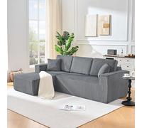 BLUON HOME Sofá modular, chaise longue, chaise longue, sofá de pana totalmente comprimido en forma de L, grupo de asientos para 2 personas + chaise longue, sofá esquinero modular con suave (gris)