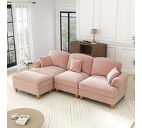 BLUON HOME Sofá modular, chaise longue, chaise longue, sofá modular de 3 plazas en forma de L de chenilla con reposabrazos de embudo, delantal desmontable (rosa)