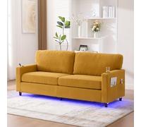 BLUON HOME Sofás, sofás y sofás, sofá en la nube, moderno sofá de chenilla para 2 personas con USB-C, ambiente LED, soportes para bebidas y bolsillos laterales. Ideal para salón (amarillo mostaza)