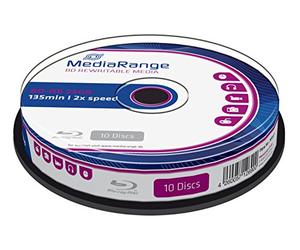 Bluray MediaRange 25GB 10pcs BD-RE Spindel 2X | Pack de 10 | 25 GB | 2 x velocidad de escritura | Cakebox | para vídeo HD y datos