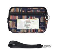 Blurred Old Bookshelf Mini Zip Card Case for Women Men with ID Window Blurred Old Bookshelf Wallet Portable Lightweight Small Purse Zipper Coin Card Organizer Bag