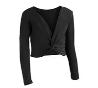Blusa 42 Mujer Invierno Niño Niñas Manga Larga Cálida Monocolor Blusa Ballet Wrap Tops Terciopelo Danza Suéter Niñas Camiseta Blanca, Negro , 12-13 años