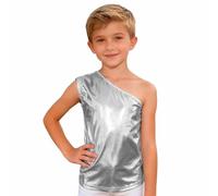 Blusa Asimétrica Sin Mangas con Lentejuelas para Niñas Disfraz de Baile y Ropa de (White-c, 150)