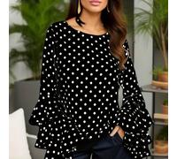 Blusa Bohemia de con Acampanadas y Capas para Mujer - Camisa de Cuello y Larga con Dobladillo en Capas, Lavable a Máquina para /Otoño, Ropa Casual y Resort, Tela No Transparente