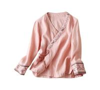 Blusa bordada de encaje bohemio para mujer, estilo bohemio, campesino, vintage, floral, con volantes, para verano, para mujeres mayores, lino, ajuste holgado, gasa, bohemia, a la moda, rosa, M