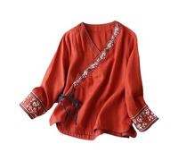 Blusa bordada de encaje bohemio para mujer, estilo bohemio, campesino, vintage, floral, con volantes, para verano, para mujeres mayores, lino, ajuste holgado, gasa, bohemia, a la moda, rosso, 3XL