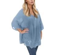 Blusa Camiseta Top Plus Classic Three Encaje Mujeres Cuello en V Volantes Cuarto Blusa Mujer Camisa Mujer, azul celeste, 5XL