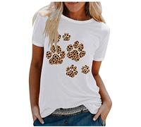 Blusa casual de cuello redondo para mujer, manga corta, costura, estampado en color, camiseta de vacaciones, top brillante, pantalones para mujer, Blanco, XXL